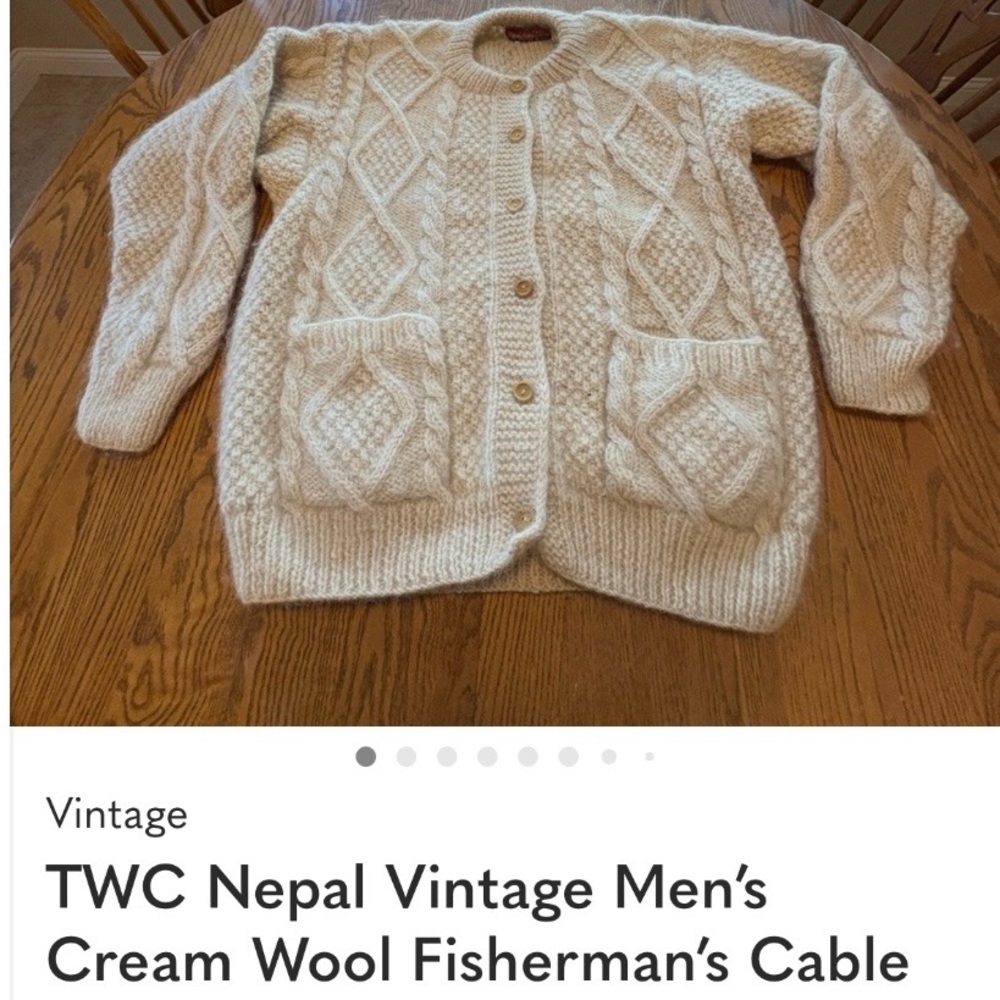 Men's Cream Wool Cable Knit Cardigan